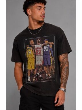 Black Vintage-Style Kobe/LeBron/Michael Jordan Tribute Short Sleeve Graphic Tee